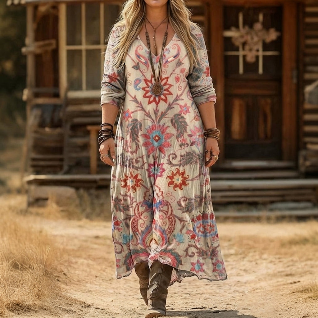 Luna | Vintage-Inspired Long Sleeve Casual Dress - Plus size model