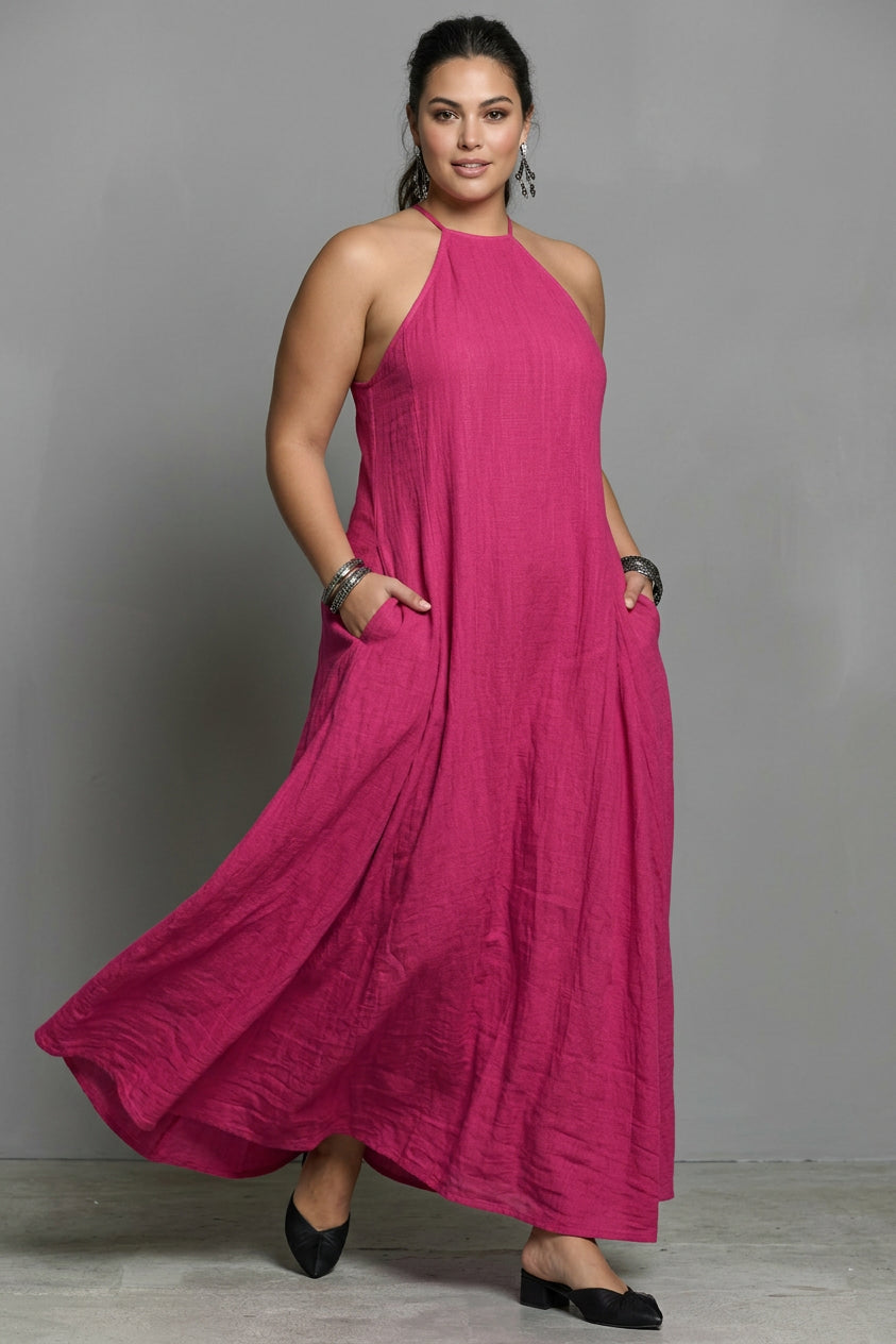 Lawson - Multi-Color Halter Open-Back Textured Maxi Dress - Plus size model