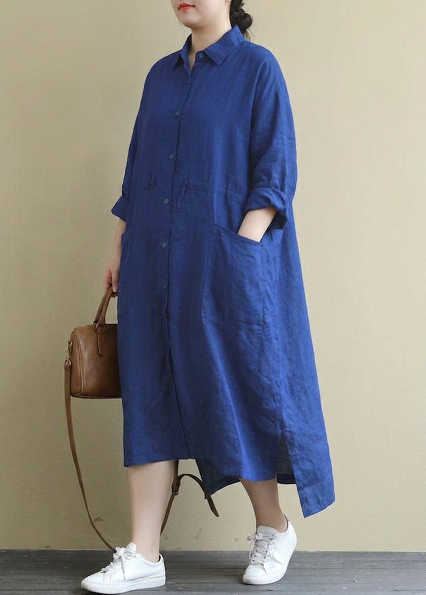 Sienna - Red Linen Shirt Dress Casual Oversize Spring Maxi Dresses - Plus size model