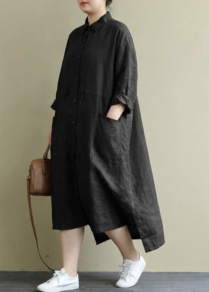 Sienna - Red Linen Shirt Dress Casual Oversize Spring Maxi Dresses - Plus size model