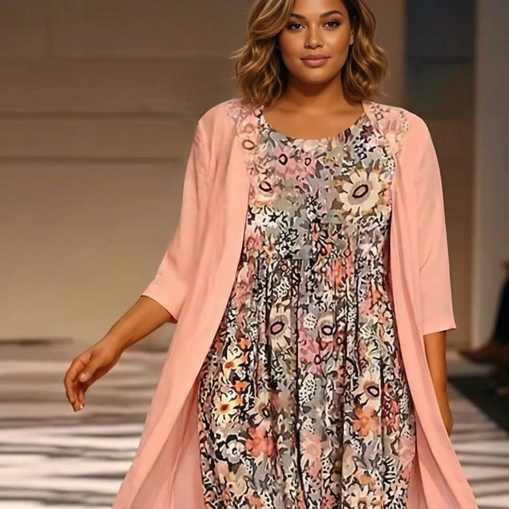 Essie - Floral Boho Dress - Plus size model