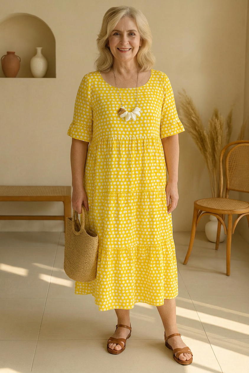 Noémie™ — Elegant Natural Flowing Midi Dress - Plus size model
