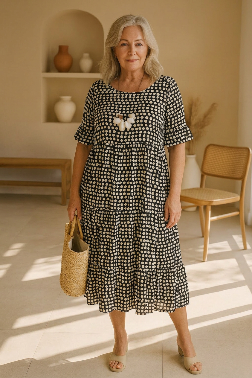 Noémie™ — Elegant Natural Flowing Midi Dress - Plus size model