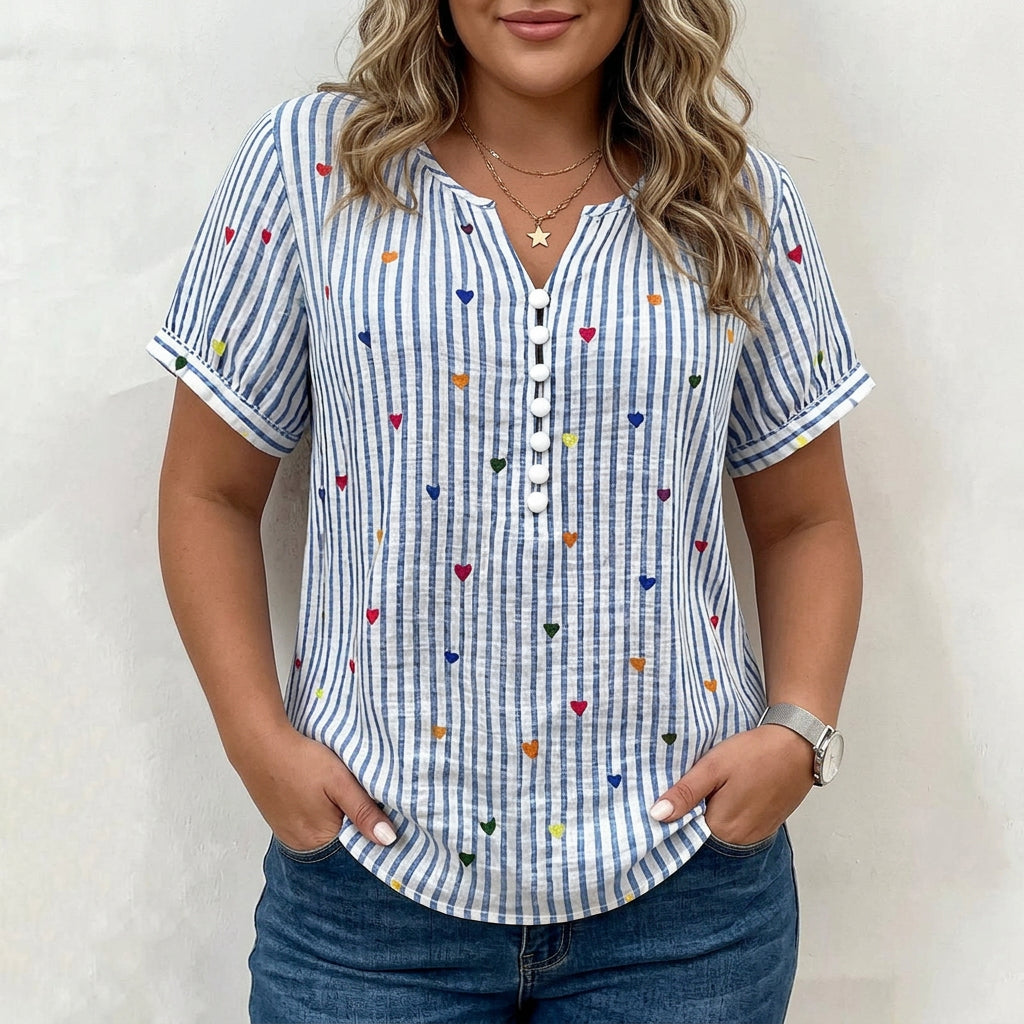 Olivia | Striped Blouse with Heart Print - Plus size model