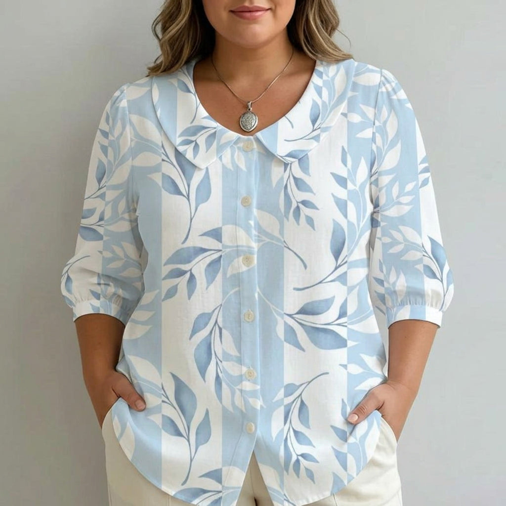 Camila | Casual Leaf Print Shirt - Plus size model