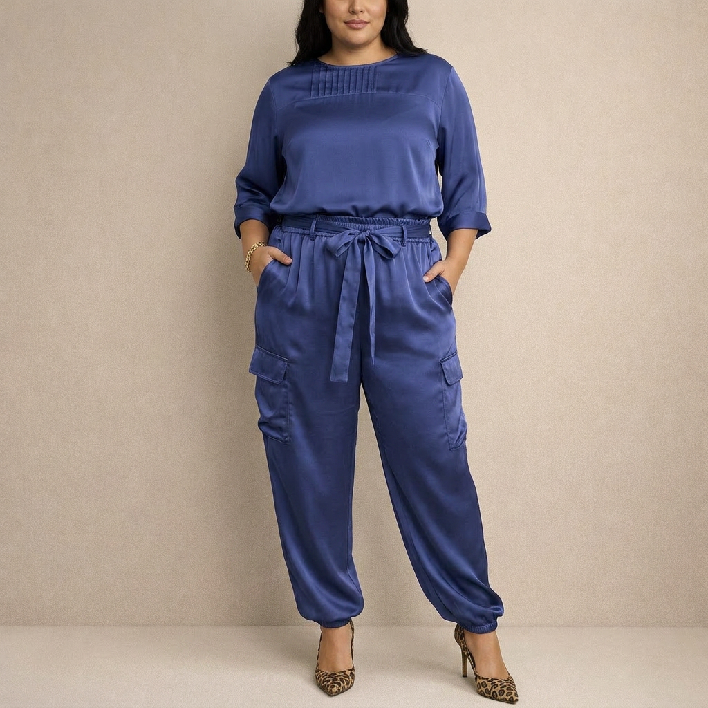 Clara | Loose Satin Cargo Set - Plus size model