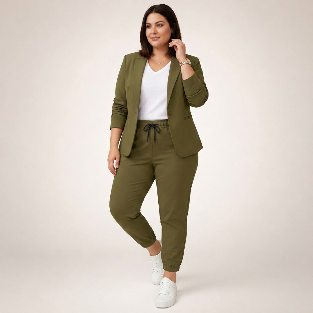 Eva | Loose Suit Set with a Sporty Accent - Plus size model