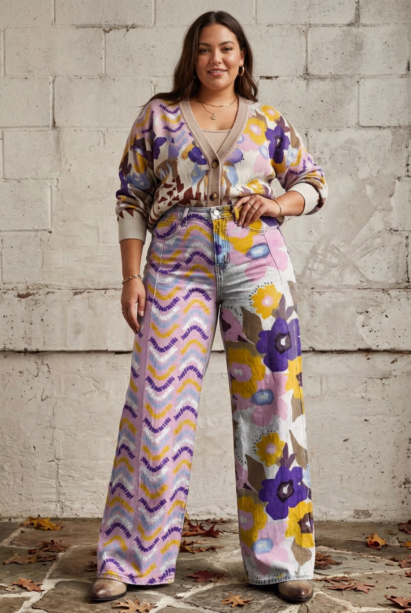 Isadora - Boho Flower Pants - Plus size model
