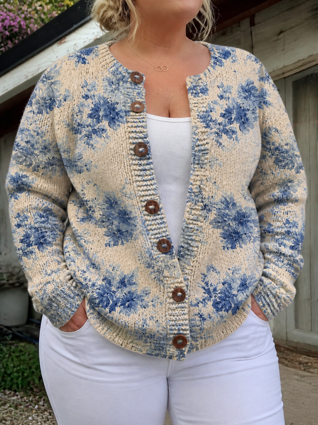 Daysie | Vintage Knit Cardigan Sweater - Plus size model