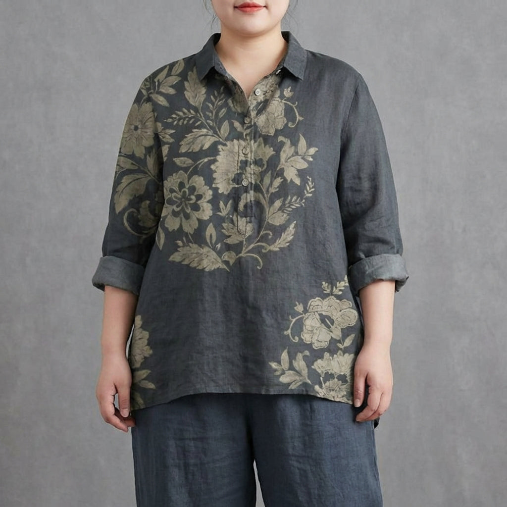 Celeste | Elegant Linen Summer Blouse - Plus size model