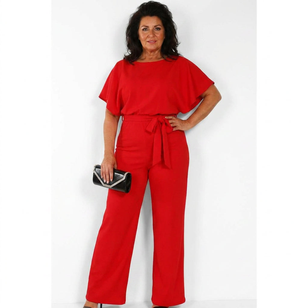 Briana - Summer Button-Lace Short-Sleeve Jumpsuit - Plus size model