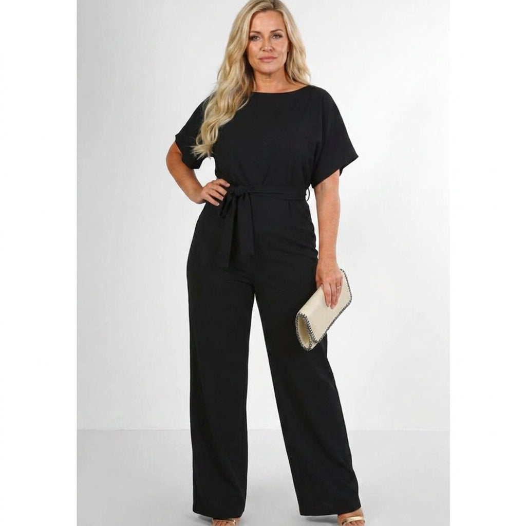 Briana - Summer Button-Lace Short-Sleeve Jumpsuit - Plus size model