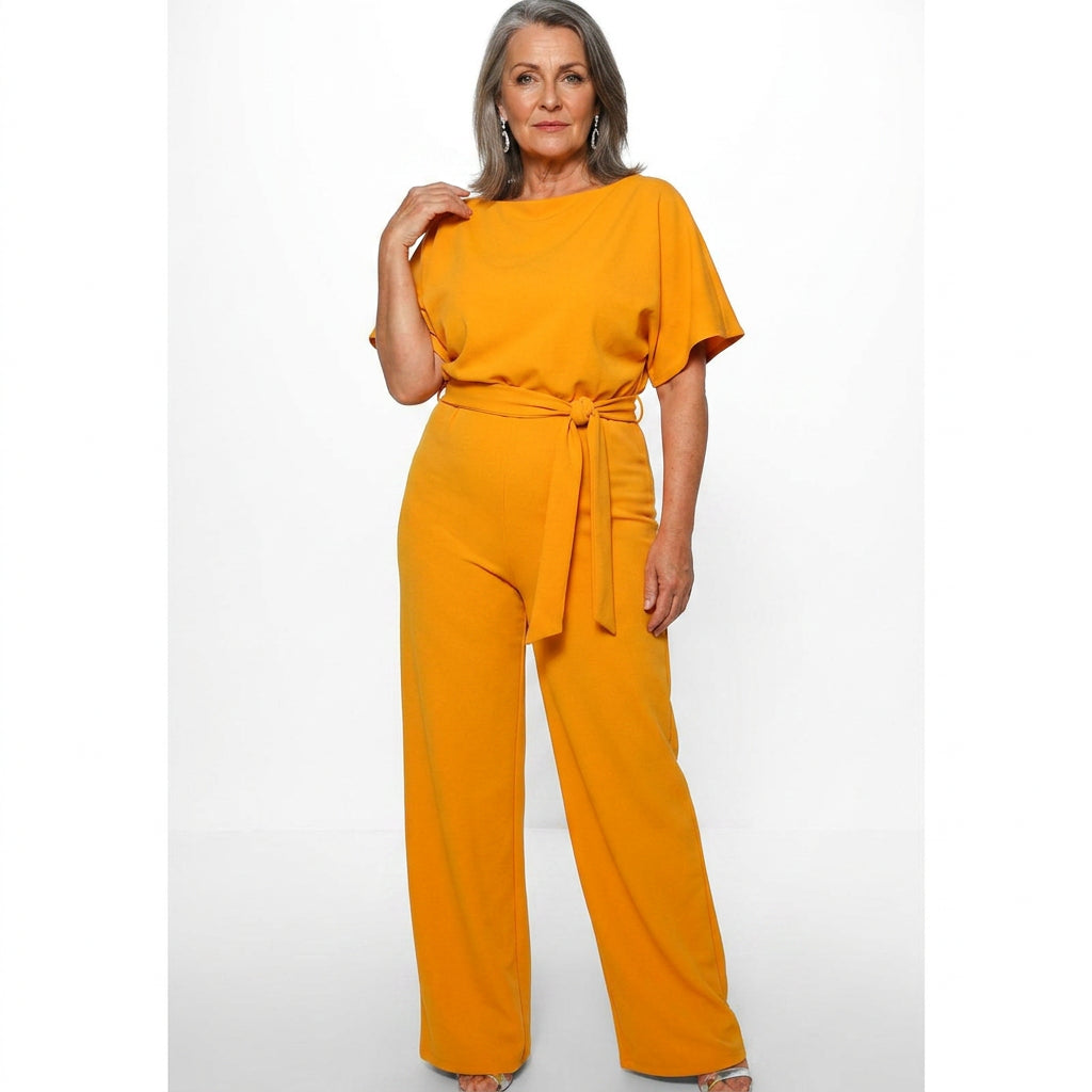 Briana - Summer Button-Lace Short-Sleeve Jumpsuit - Plus size model