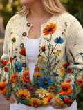 Tansy | Vintage Floral Print Cardigan Sweater - Plus size model