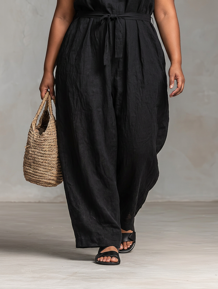Elizabeth - Loose-Fit Linen-Blend Strapless Jumpsuit - Plus size model