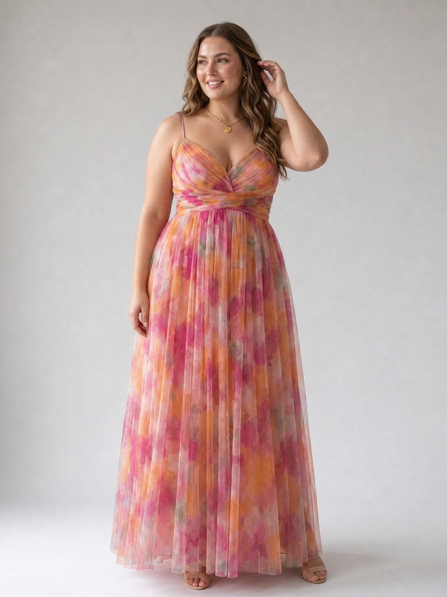 Giselle | Enchanted maxi dress with floral pattern - Plus size model
