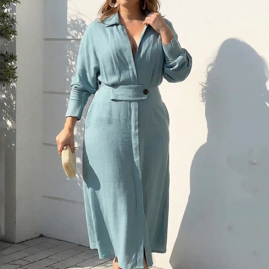 Elise Elegant Tied Dress: Chic Commute Long Sleeve Style - Plus size model