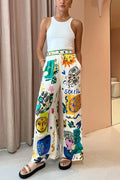 Alexis - Meralda Unique Print Elastic Waist Pocketed Wide Leg Pants