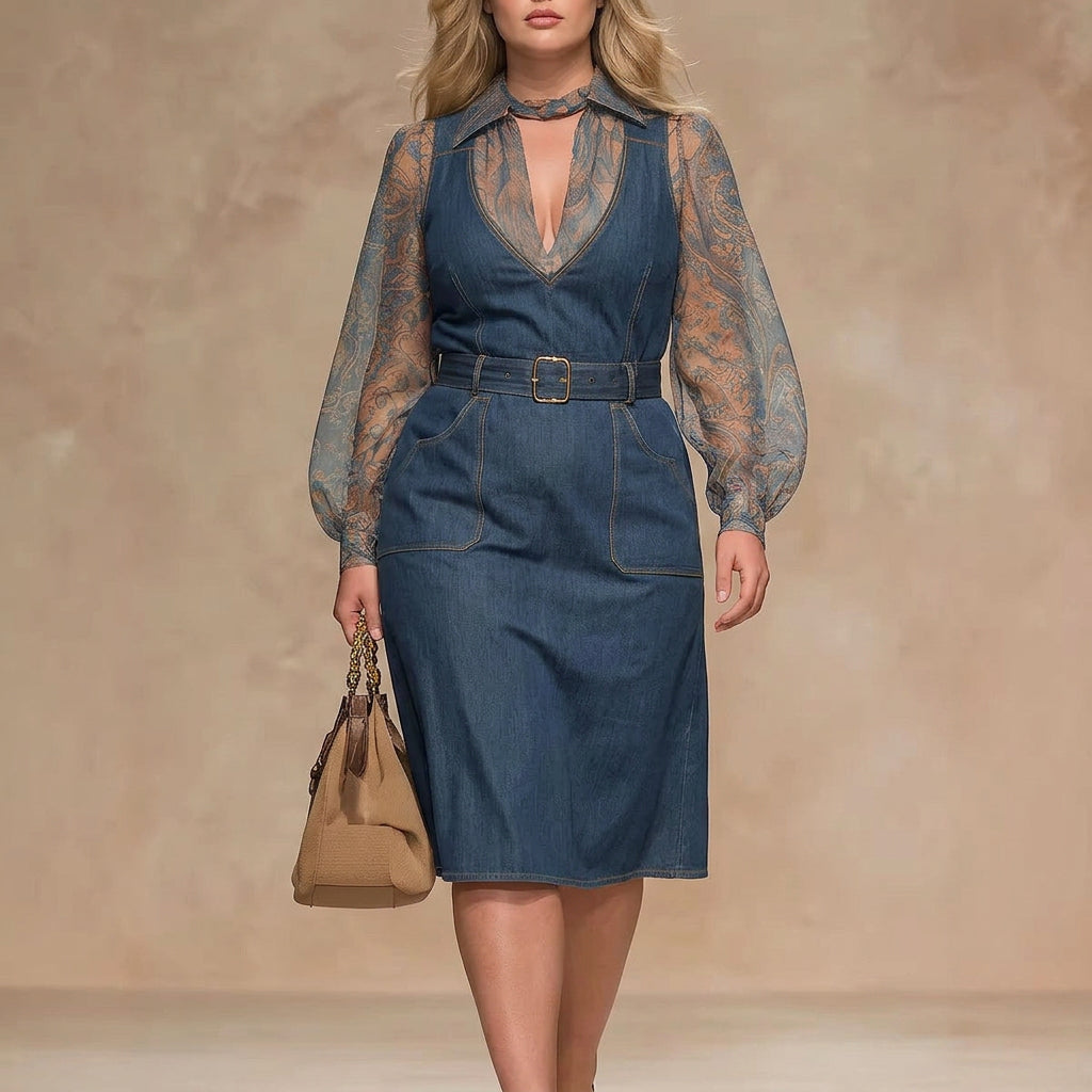 Sophia Blue Denim Jumpsuit - Plus size model