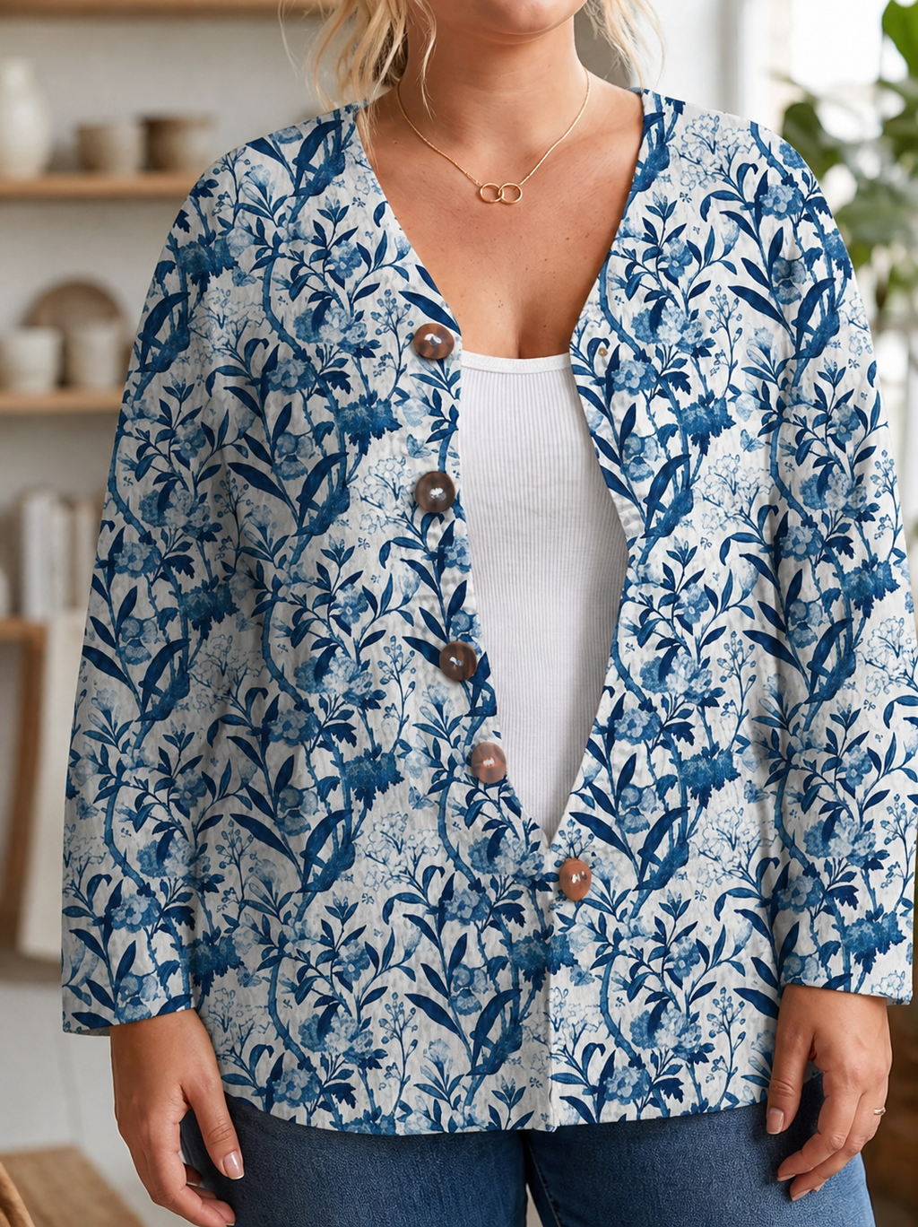Tiverly | Vintage Floral Button-Front Cardigan - Plus size model