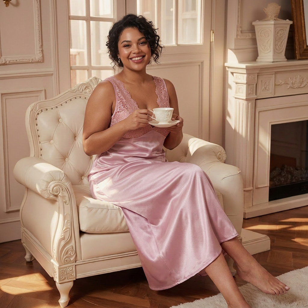 Rosalie | Soft Lace Backless Nightgown - Plus size model