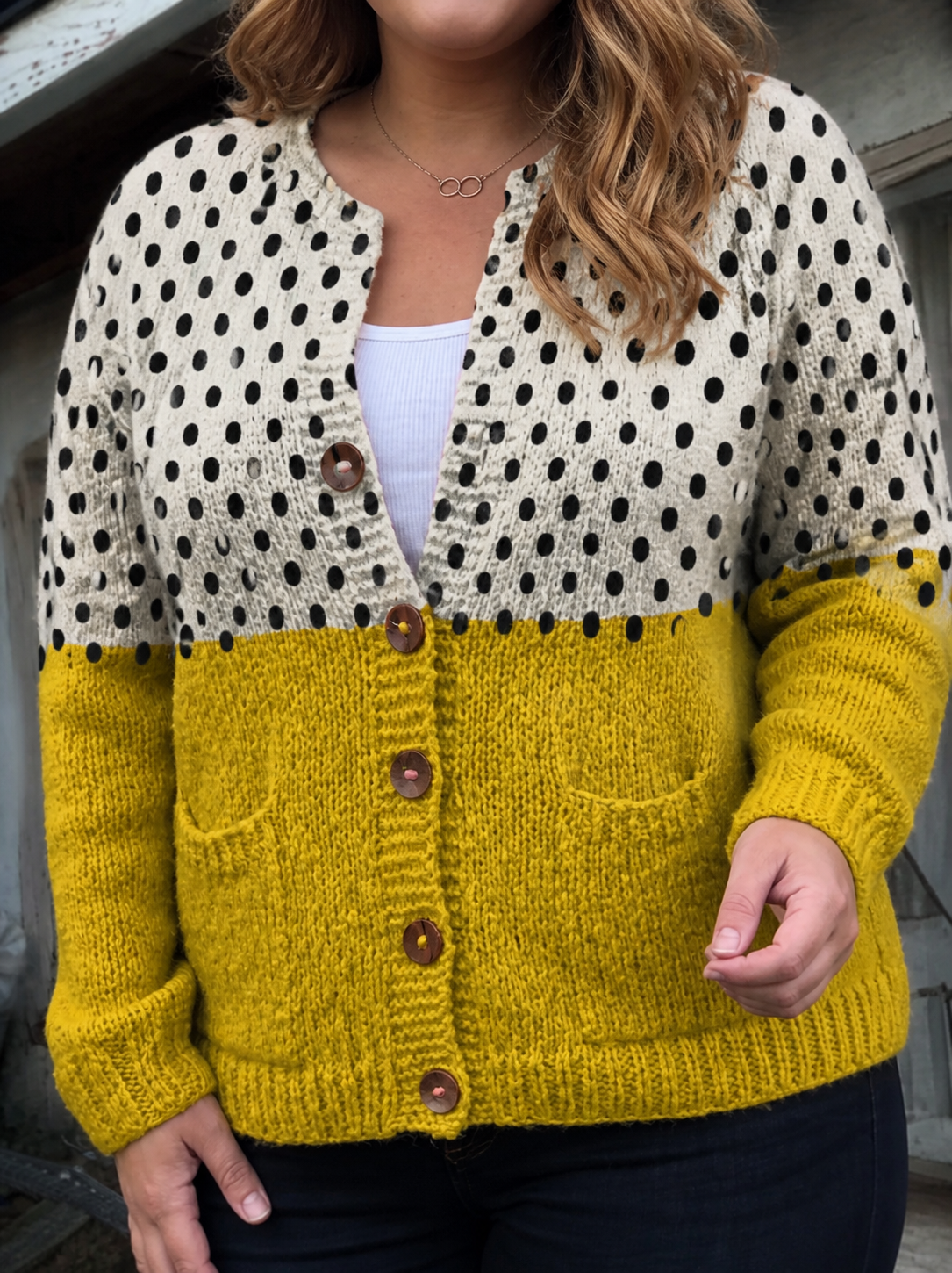 Junella | Vintage Knit Cardigan Sweater - Plus size model