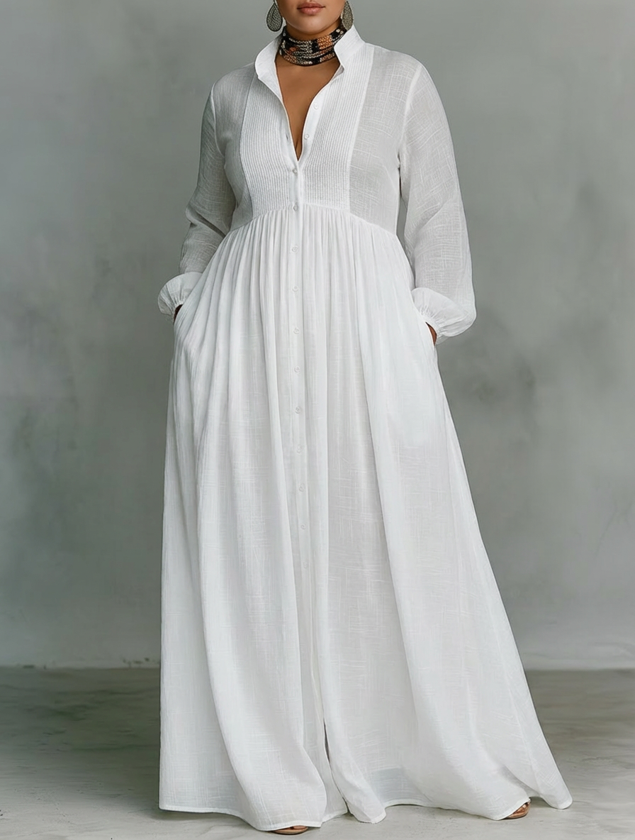 ROWENA | MINIMALIST PATCHWORK MAXI DRESS - Plus size model