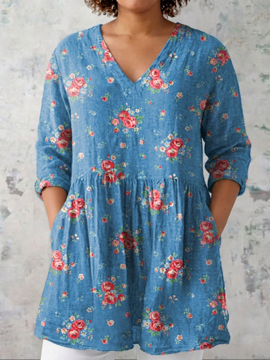Melanie | Long Blouse with V-Neck - Plus size model