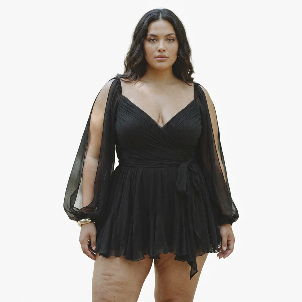 Rosie | Mini Dress with Balloon Sleeves - Plus size model