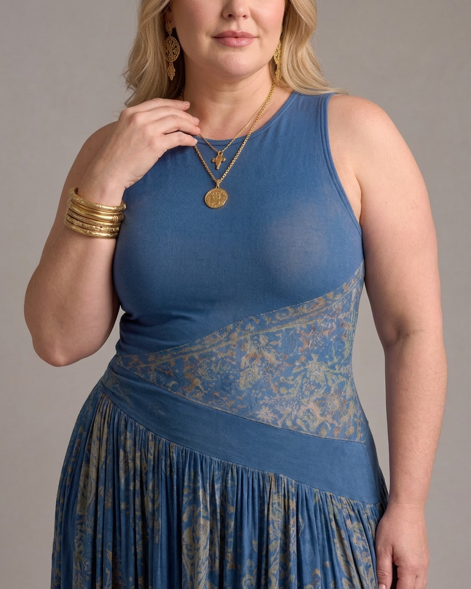 Velisse | Sleeveless Printed Bodice And Flowing Maxi Skirt Set - Plus size model