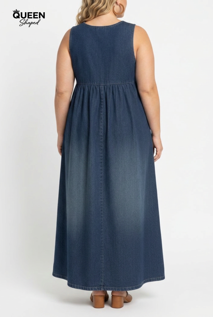 Karen | Vintage Washed Soft Cotton Feel Denim Maxi Dress