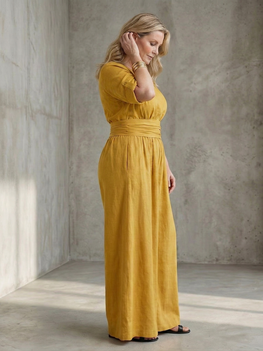 Wanda | Cross Front Wide Leg Jumpsuit - Plus size model