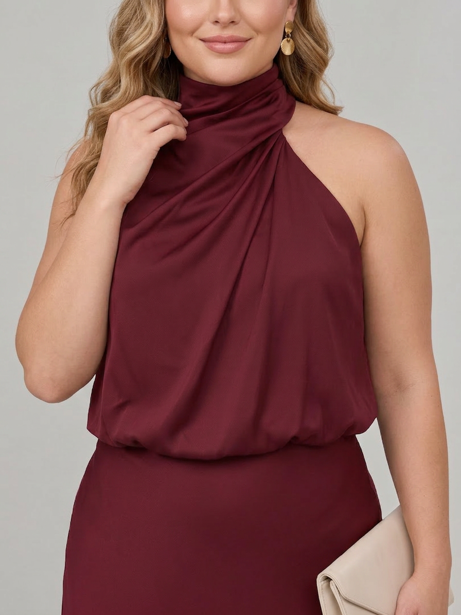 Nopal | Sleeveless Draped Neck Midi Dress - Plus size model