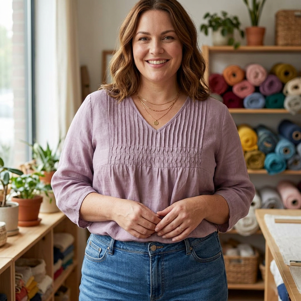 Blake - Pure Linen Cotton Pleated Comfortable tunic - Plus size model