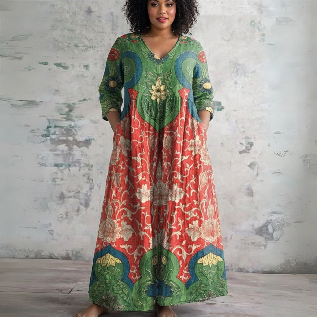 Judith | Vintage Floral Maxi Dress - Plus size model