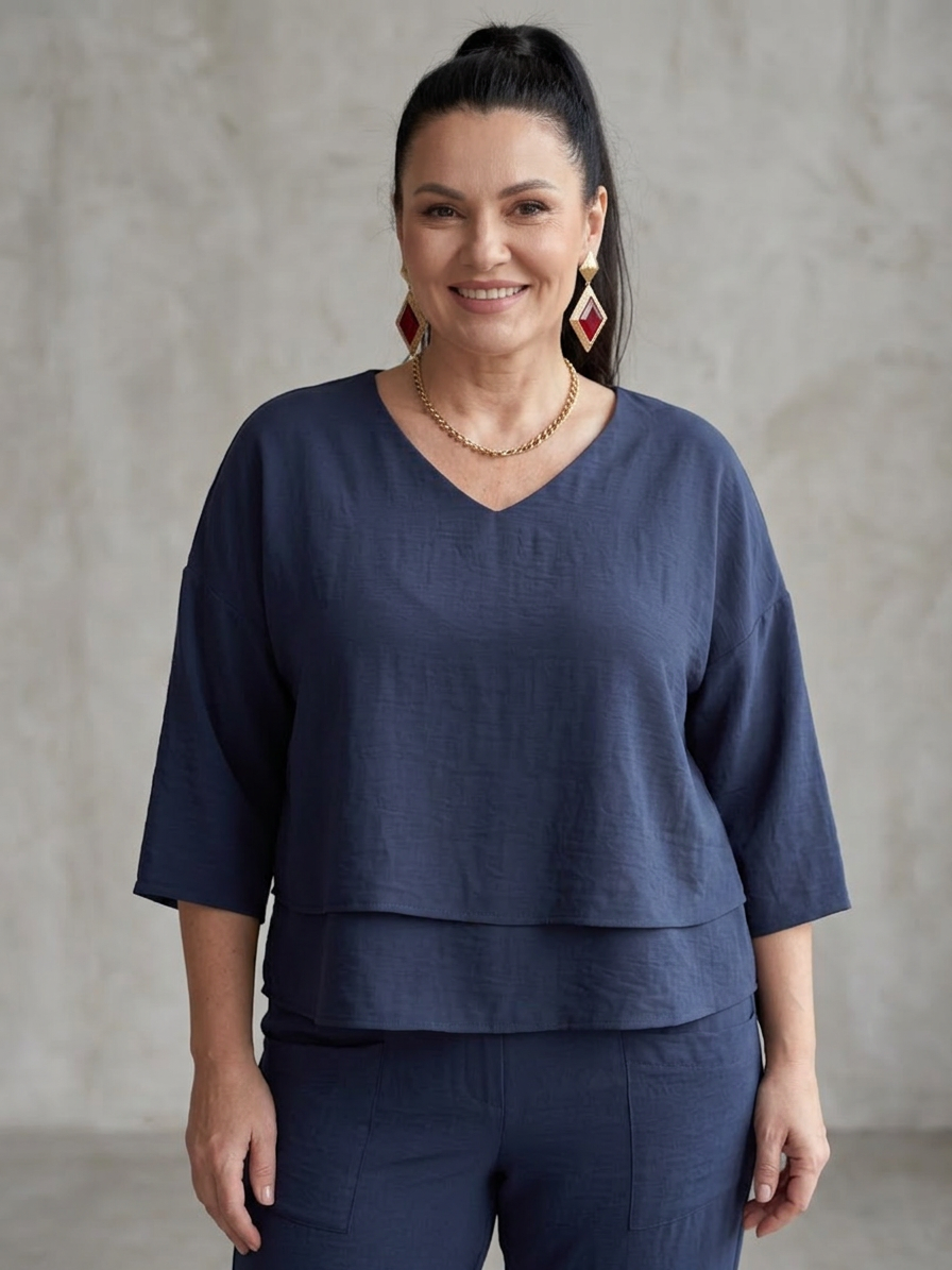 River | Layered Top Wide Leg Set - Plus size model