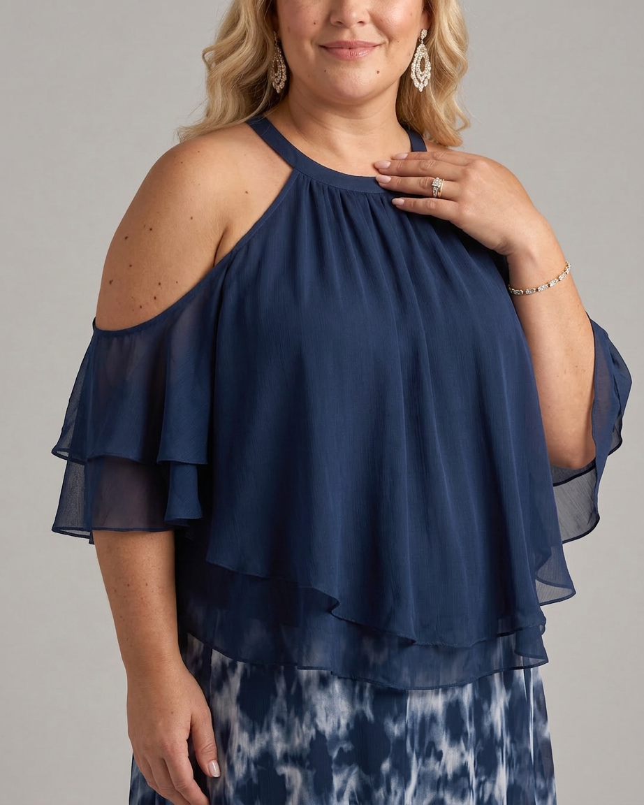 Xylara | Layered Halter Neck Printed Wide Leg Set - Plus size model