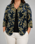 Joan | Baroque Scrollwork Open Shirt Blouse - Plus size model