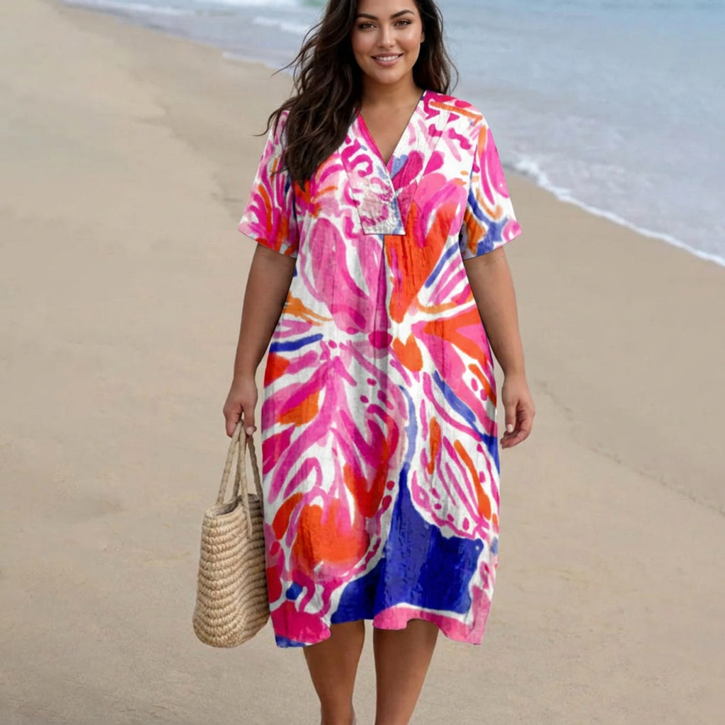 Amara™ | Summer Tie & Dye Dress in Bright Colors - Plus size model