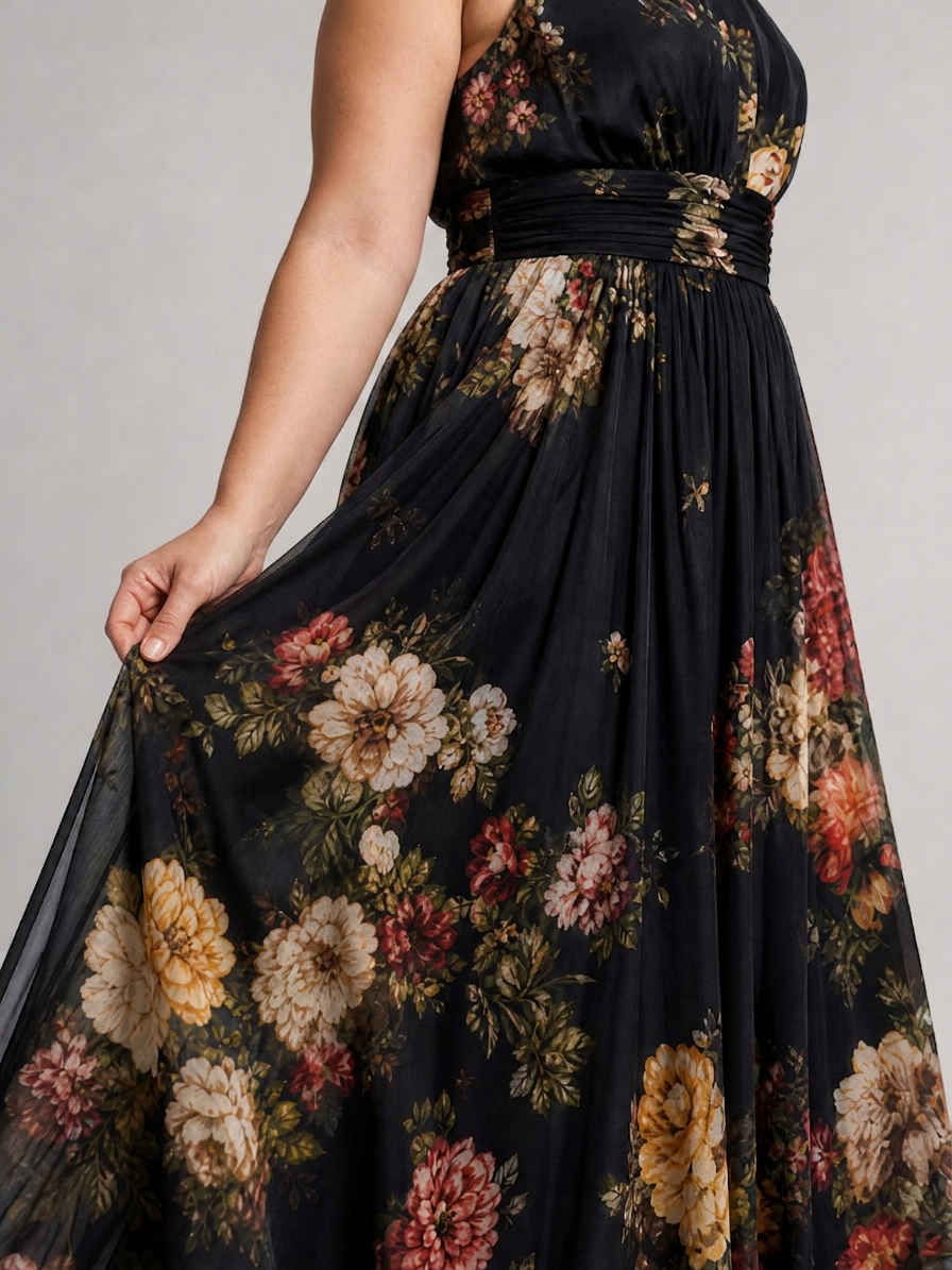 Sior | Floral Halter Neck Midi Dress - Plus size model