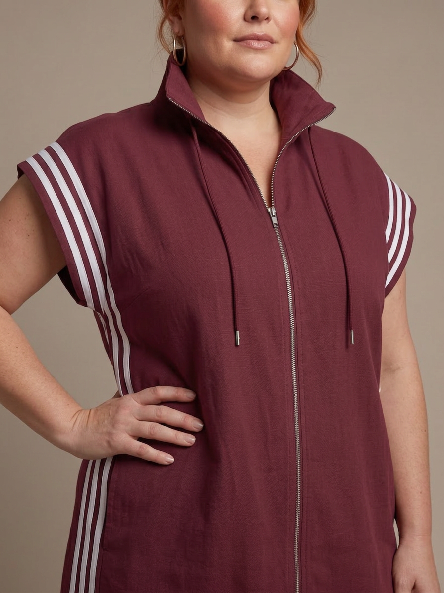 Lark | Zip Front Stripe Panel Jumpsuit - Plus size model