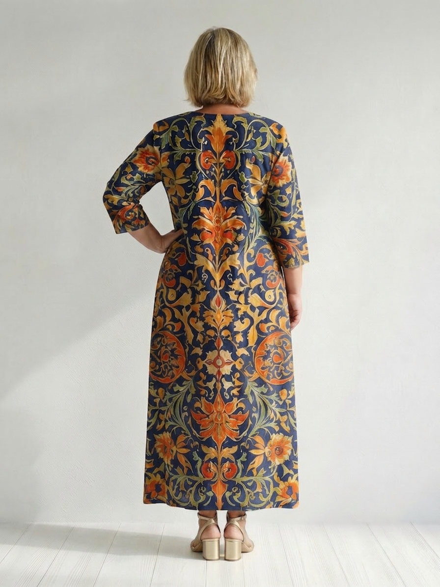 Elise | Clean Ornate Floral Midi Dress - Plus size model