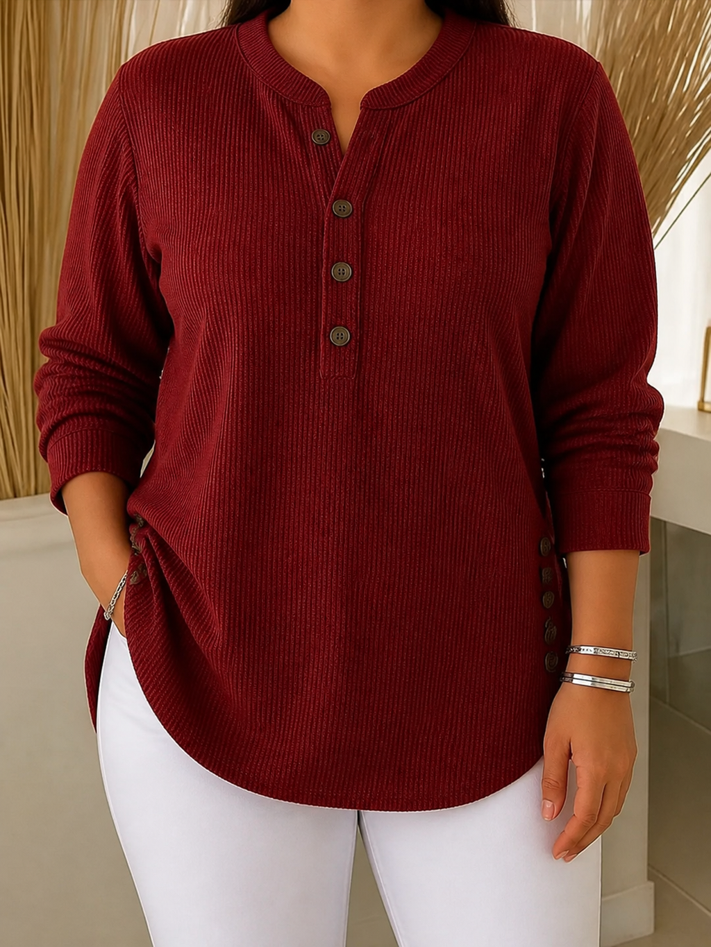 Neva | Button Henley Tunic - Plus size model