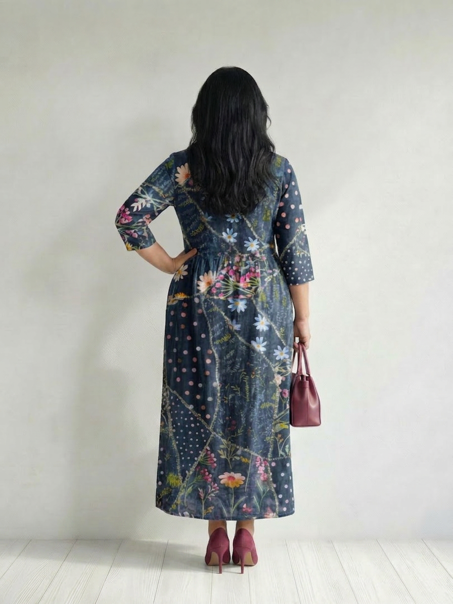 Zane | Easy Gather Floral Midi Dress - Plus size model