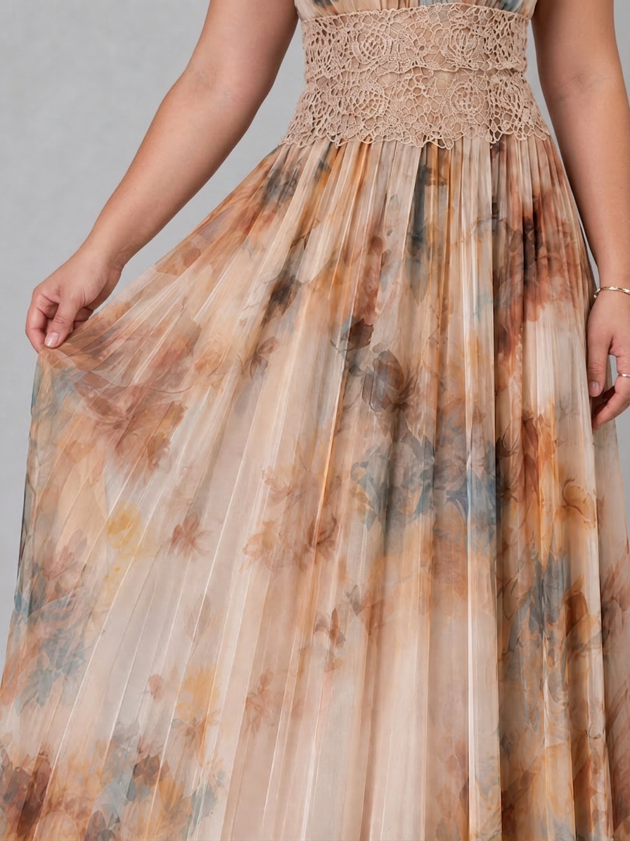 Elavenue | Halter Neck Lace Waist Maxi Dress - Plus size model