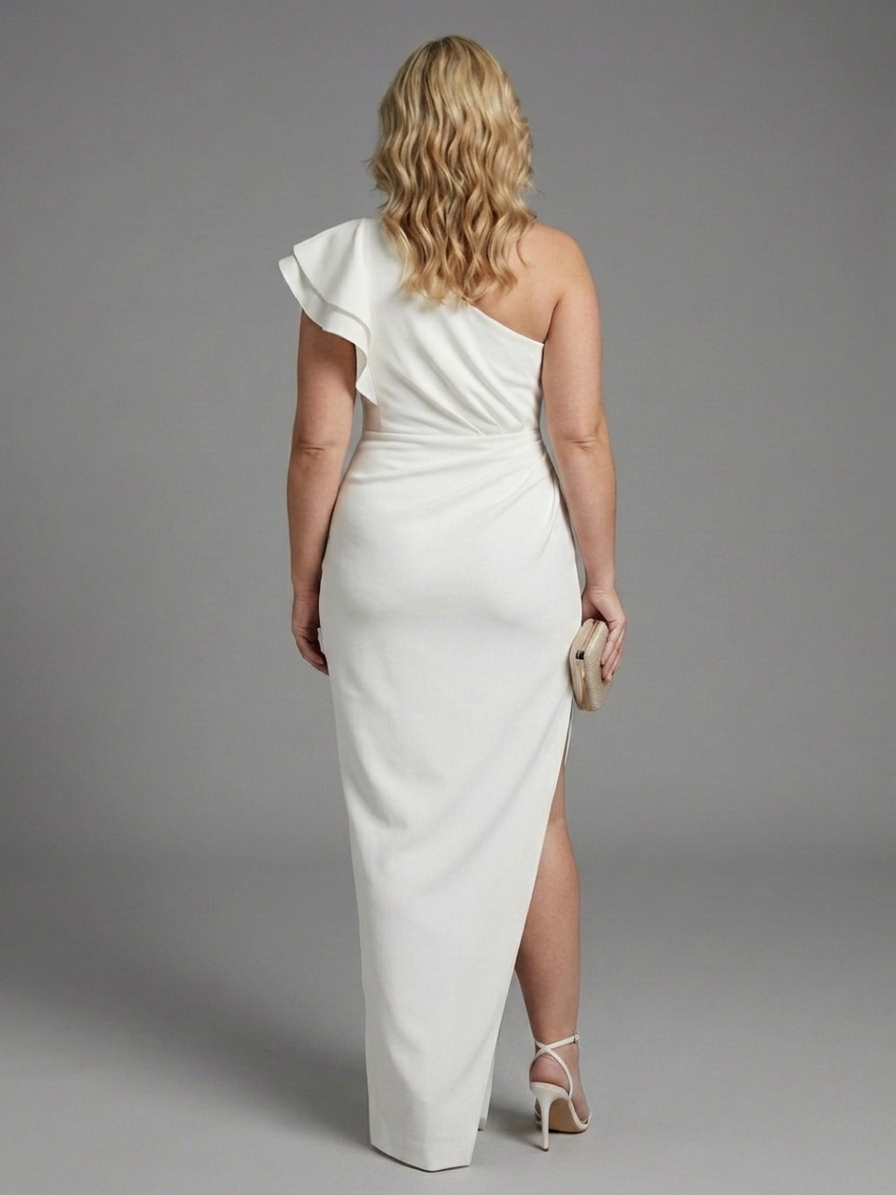 Quenelle | Maxi Dress with One Shoulder and Ruffles - Plus size model