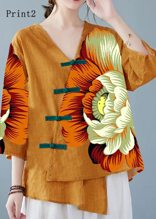Amelia - Yellow Button Shirt Tops Asymmetrical Half Sleeve
