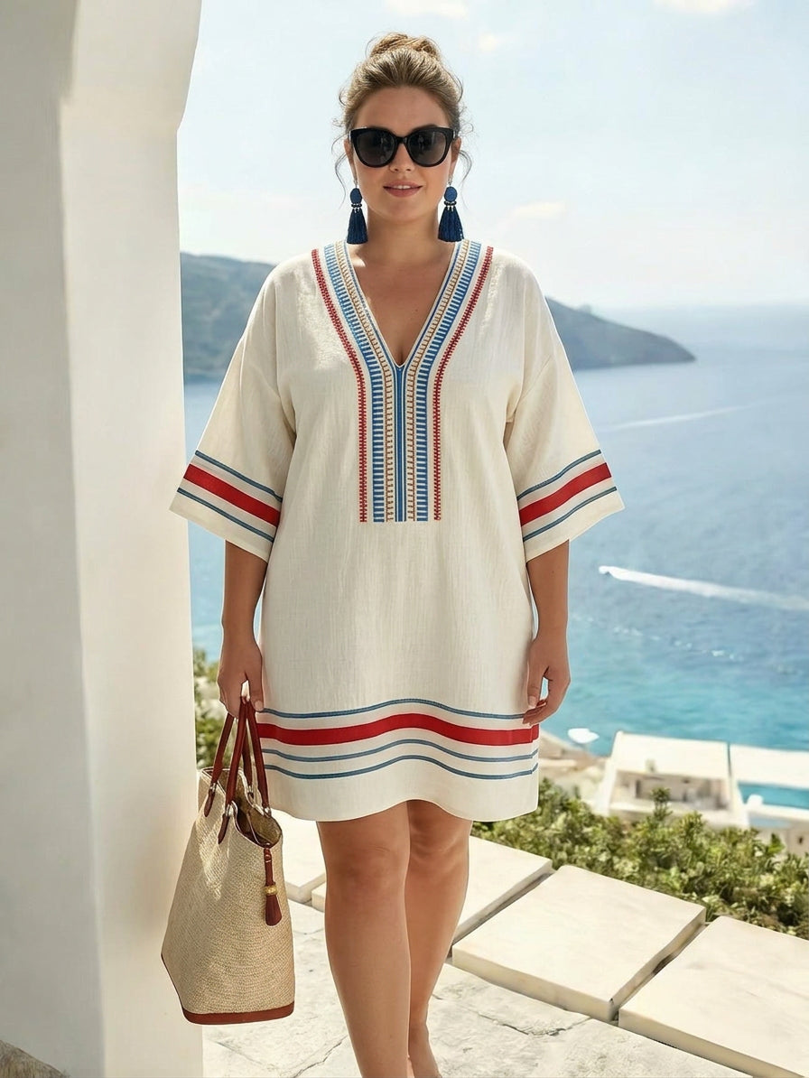 Sienna | Coastal Stripe Mini Dress - Plus size model