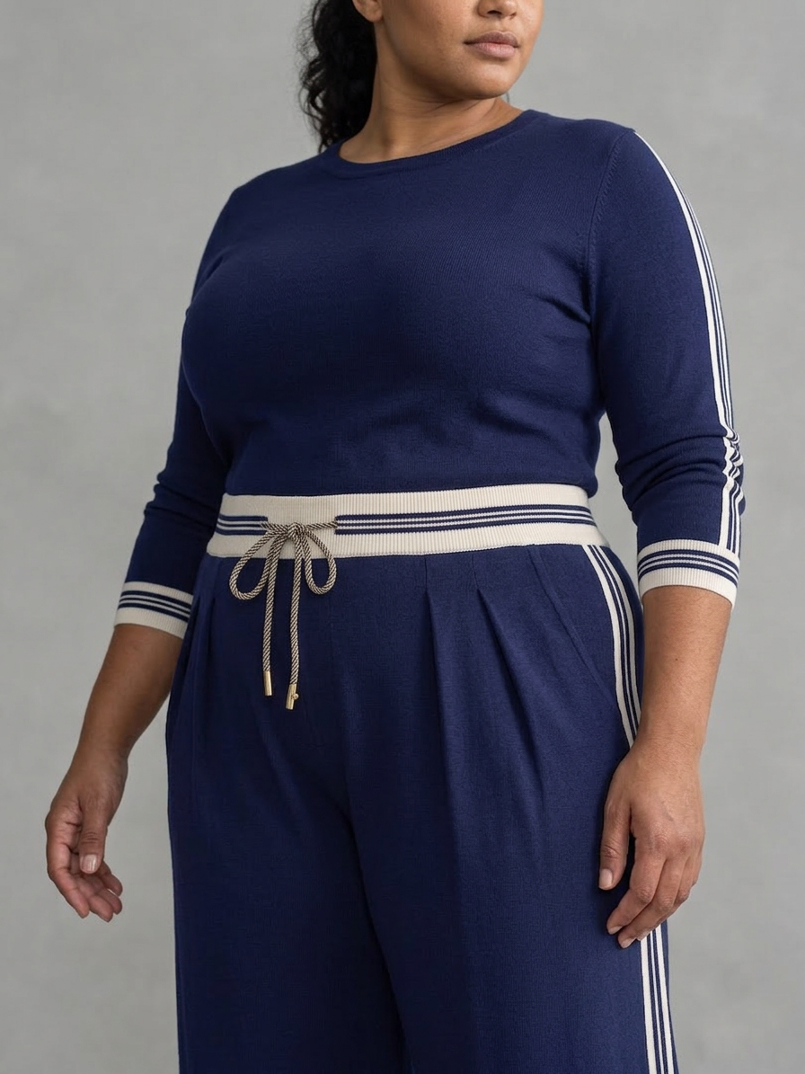 Eirlys | Fitted Long Sleeve Top Wide Leg Pants Set - Plus size model