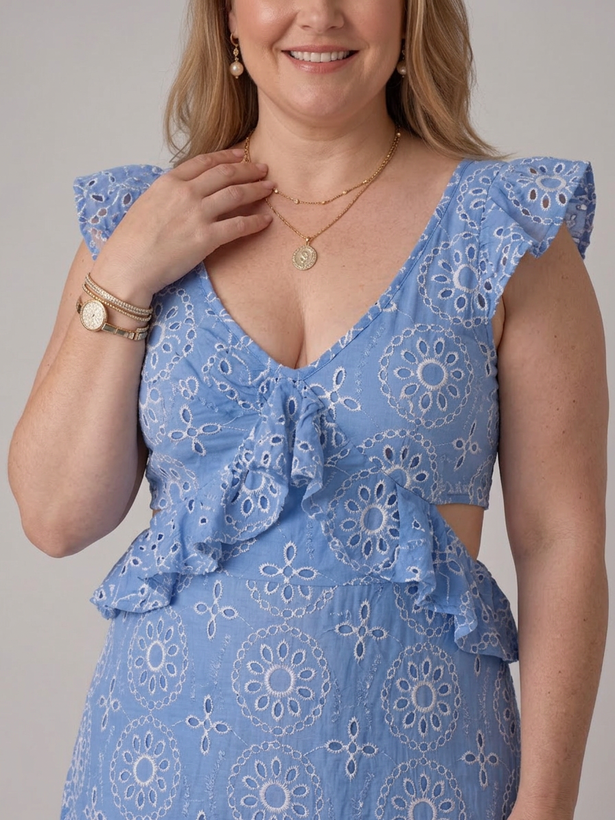 Alure | Sleeveless Ruffle Detail Midi Dress - Plus size model